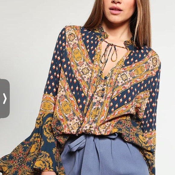 Free People Tops - FREE PEOPLE Magic Mystery Tunic Dress In Navy Bell Sleeves Women’s Small Boho